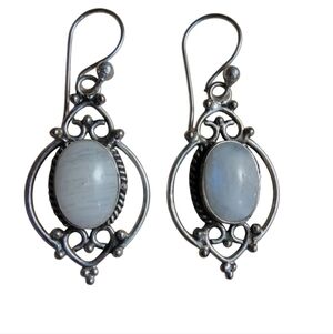 Rainbow Moonstone Silver Dangle Earrings